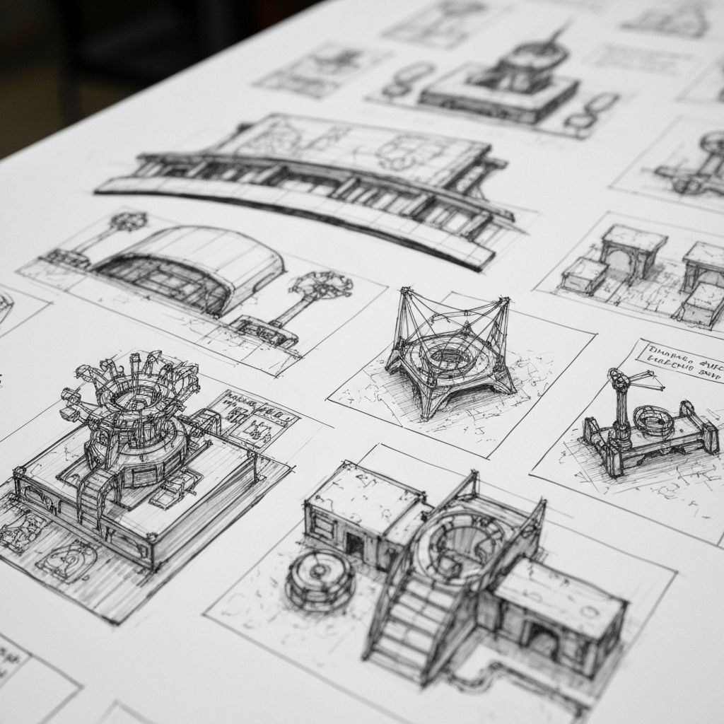 Design sketches on a whiteboard