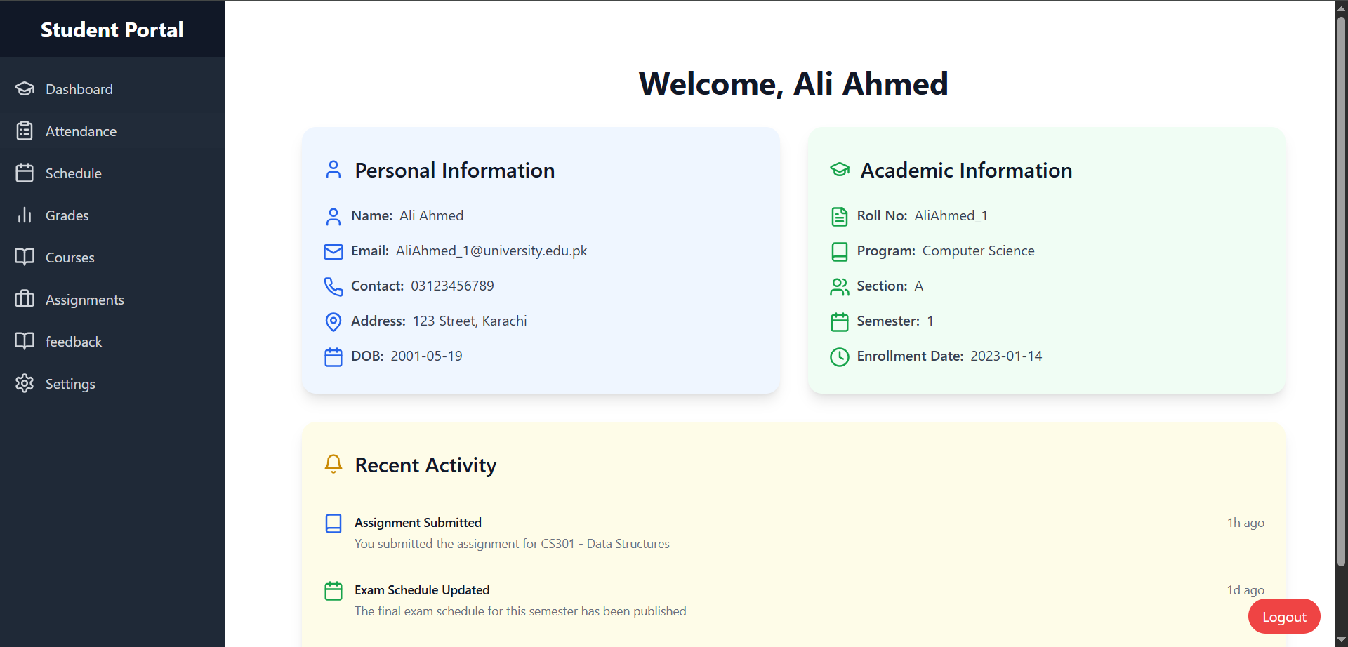 Full Stack University's Academic Portal